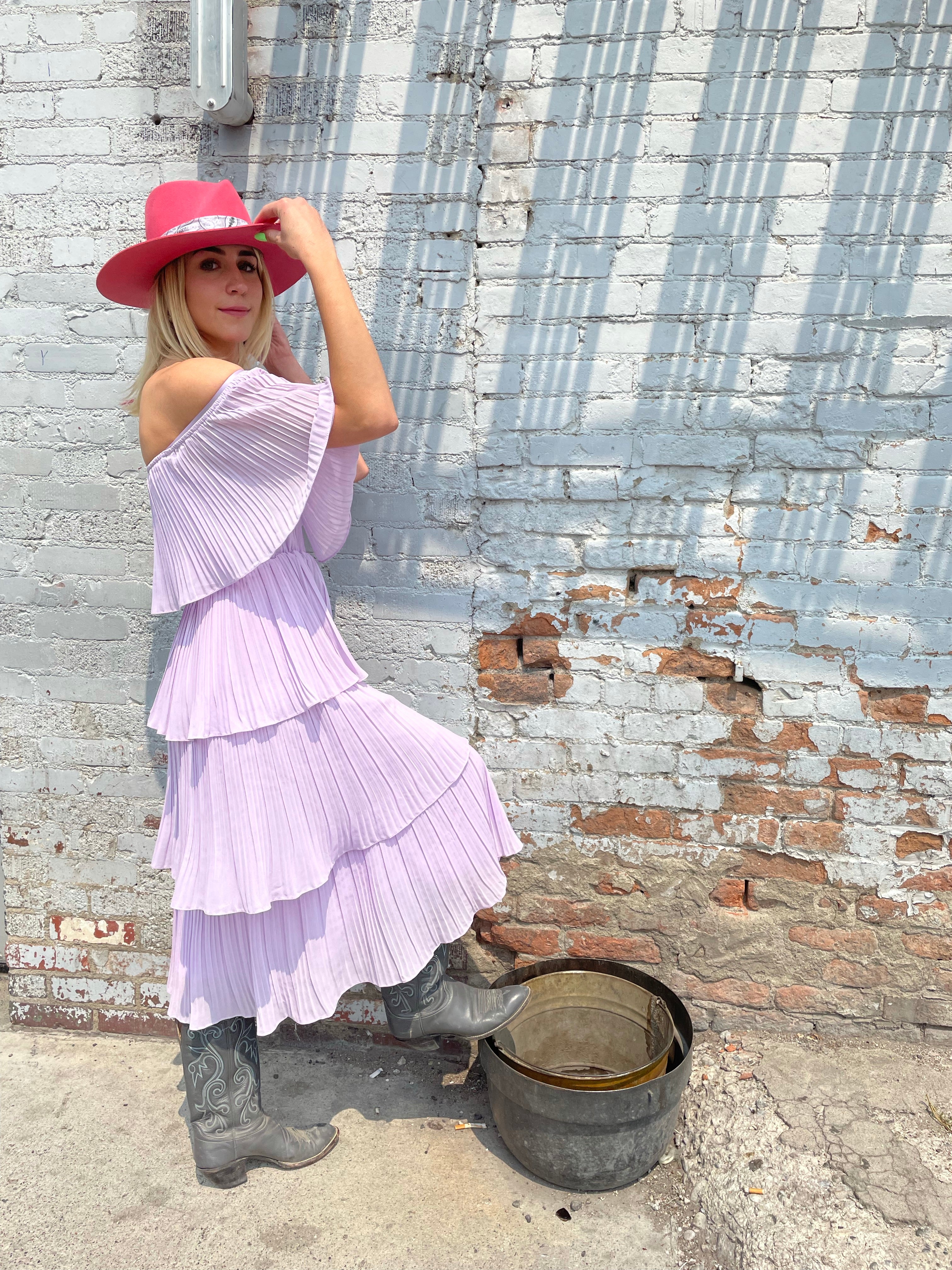 Lilac Ruffle Off-the-Shoulder Dress