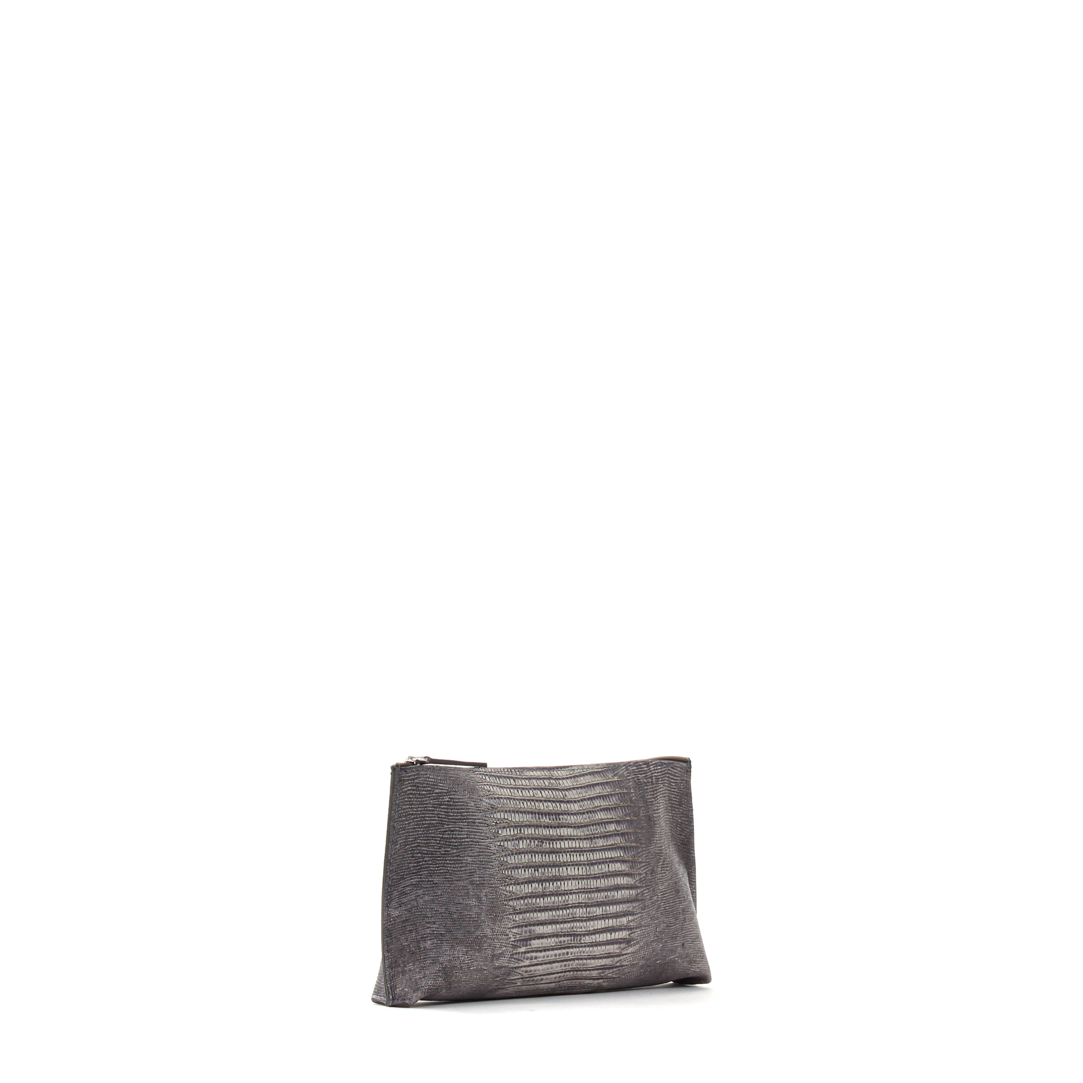 ESSENTIAL POUCH GREY EMBOSSED LIZARD