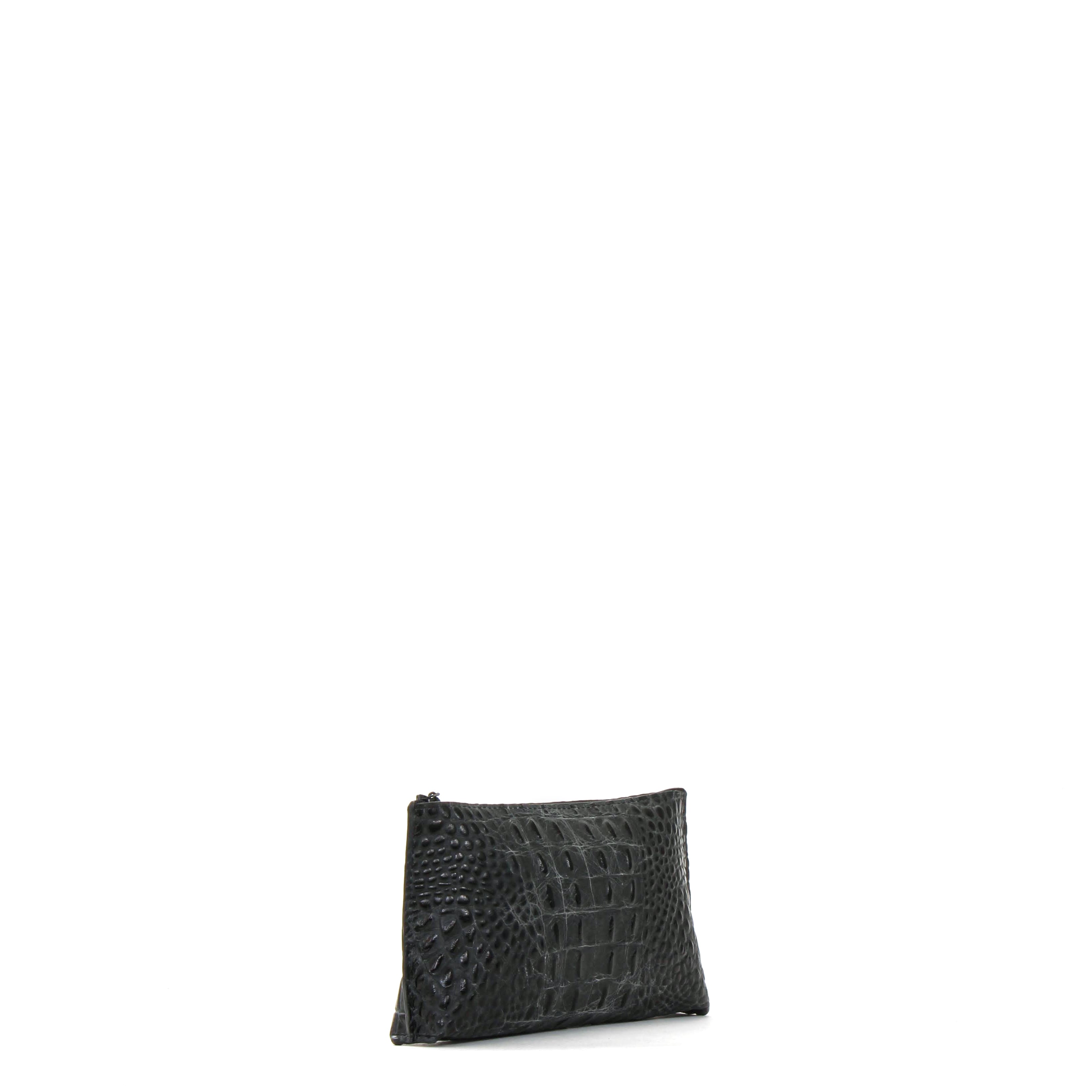 ESSENTIAL POUCH MATTE BLACK EMBOSSED CROC