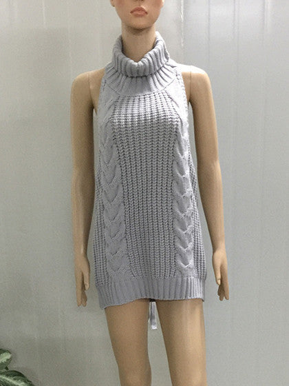 Gray Backless Turtleneck Virgin Killer Sweater Dress – MYNYstyle