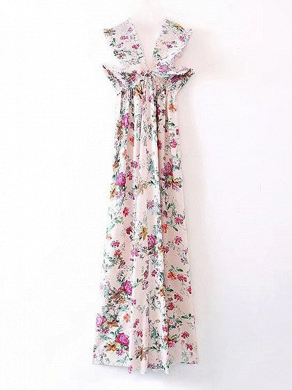 Pink Floral Stretch Off Shoulder Side Split Maxi Dress – MYNYstyle