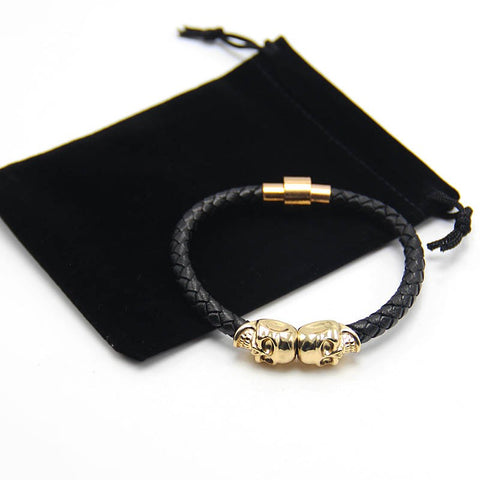 Leather Bracelet with Skull Bangles Magnetic – HackerHipster