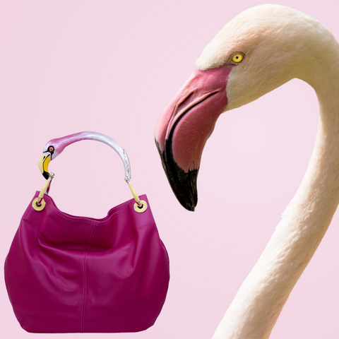 Pink flamingo sculpture bag made in Italy