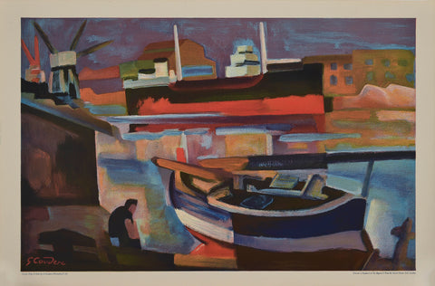 Cargo Ship in Sète, by Gabriel Couderc and published by School Prints Ltd, 1946