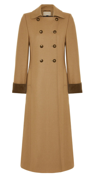 Trench Coat - Long Navy Wool Coat With Velvet Cuffs