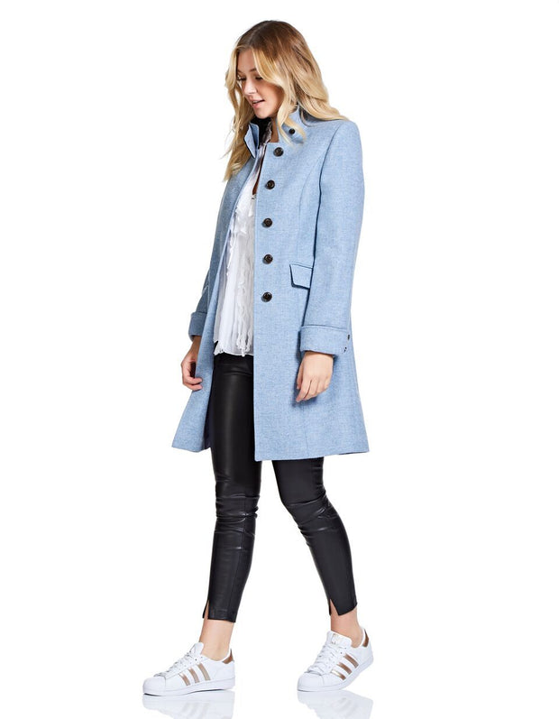 Burghley Wool Tweed Coat - Pale Blue 