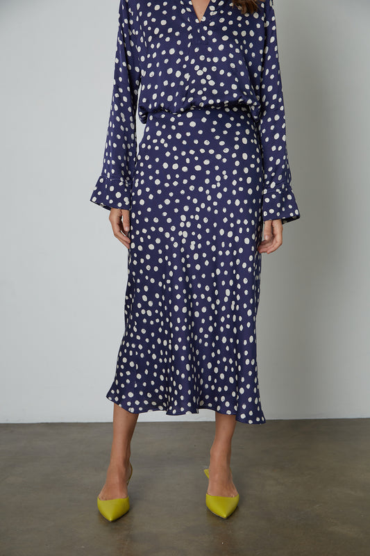 Anthropologie VELVET BY GRAHAM & SPENCER ZENDAYA POLKA DOT WRAP MIDI DRESS M