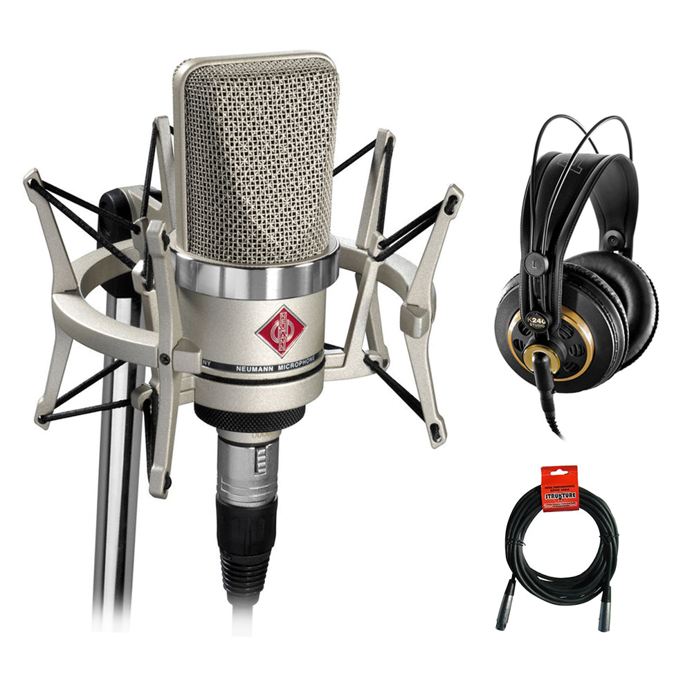 Neumann TLM-102 Studio Condenser Microphone Studio Set (Nickel) with AKG K 240 Studio Pro Headphones & XLR Cable Bundle