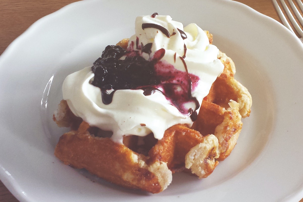 Olive Oil Whipped Cream on Waffles with Compote