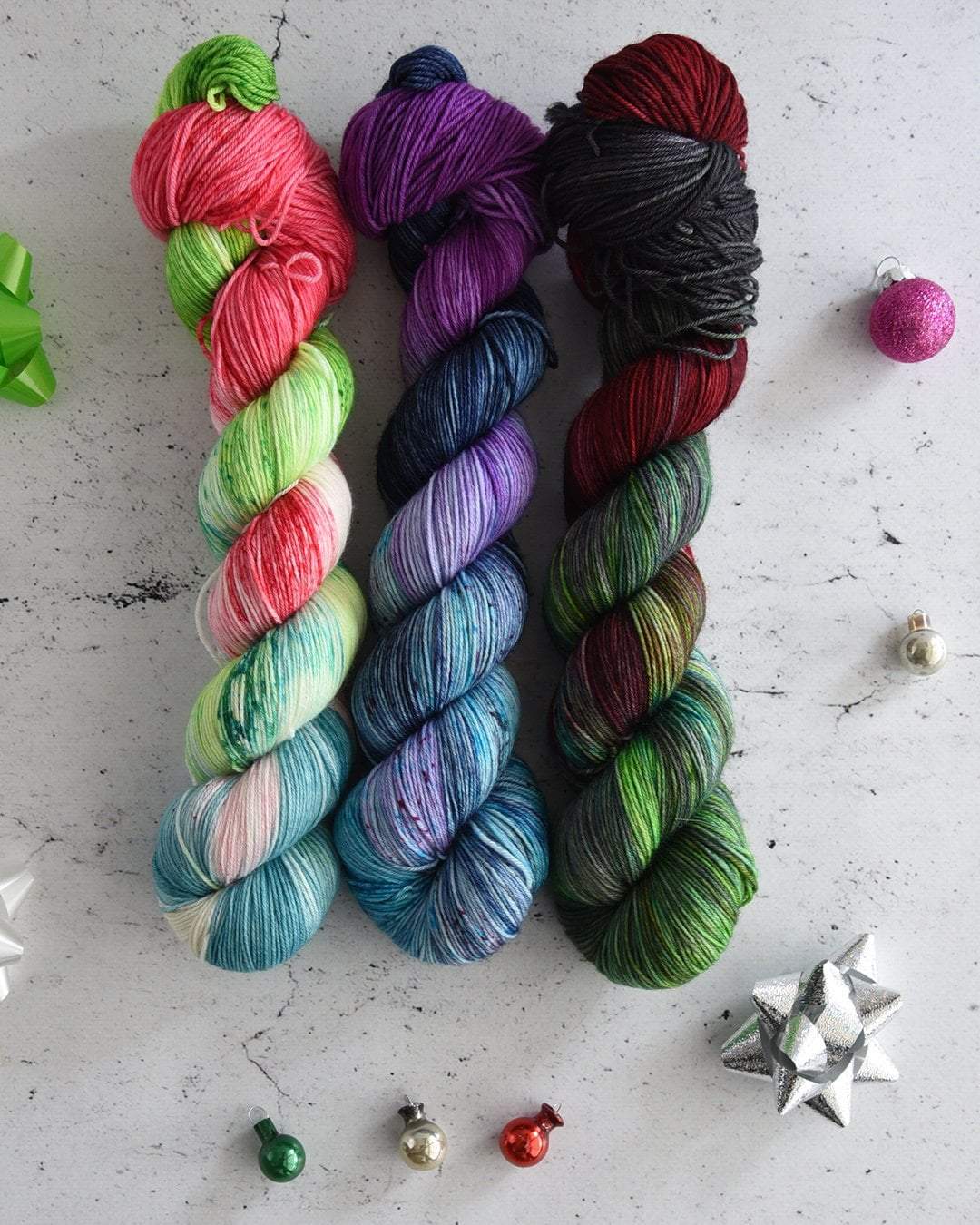 Bright speckled Christmas Yarn, Hand dyed yarn for the Holidays Whoville and Grinch Yarn 