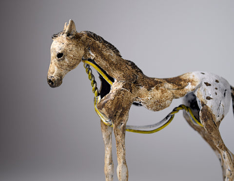 Clay and wire horse foal sculpture by Susie Benes