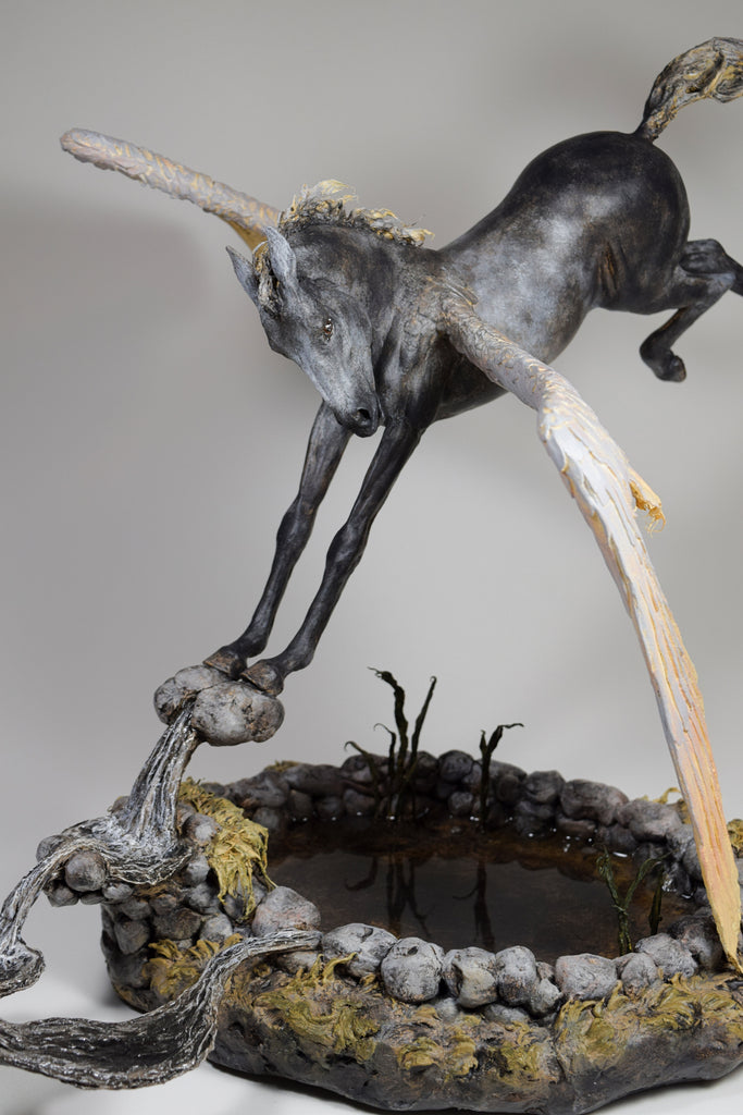 Horse art sculpture of Pegasus at Hoppocrene spring