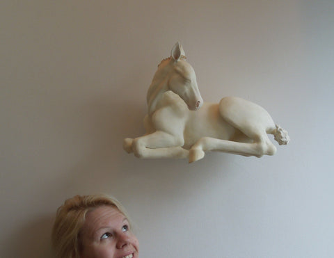 Meditative Foal sculpture by horse artist Susie Benes