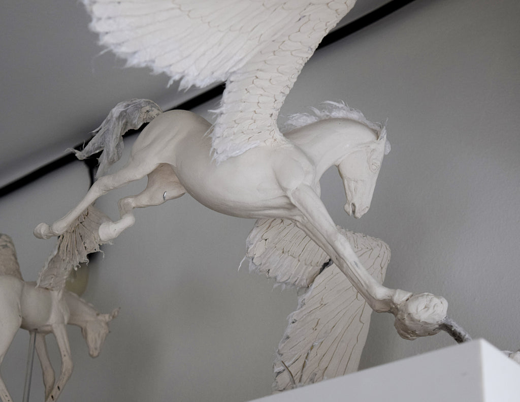 Air dry clay Pegasus horse sculpture by Susie Benes