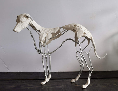 Air dry clay and wire dog sculpture