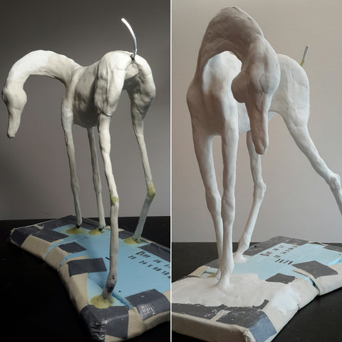 building up layers on air dry clay horse sculpture