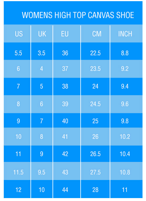 Ladies High Top Shoe Size Chart