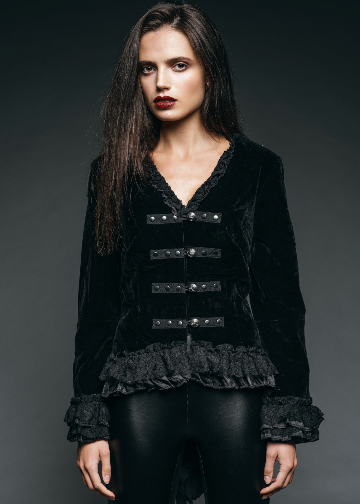 Black lace shop jacket with tails