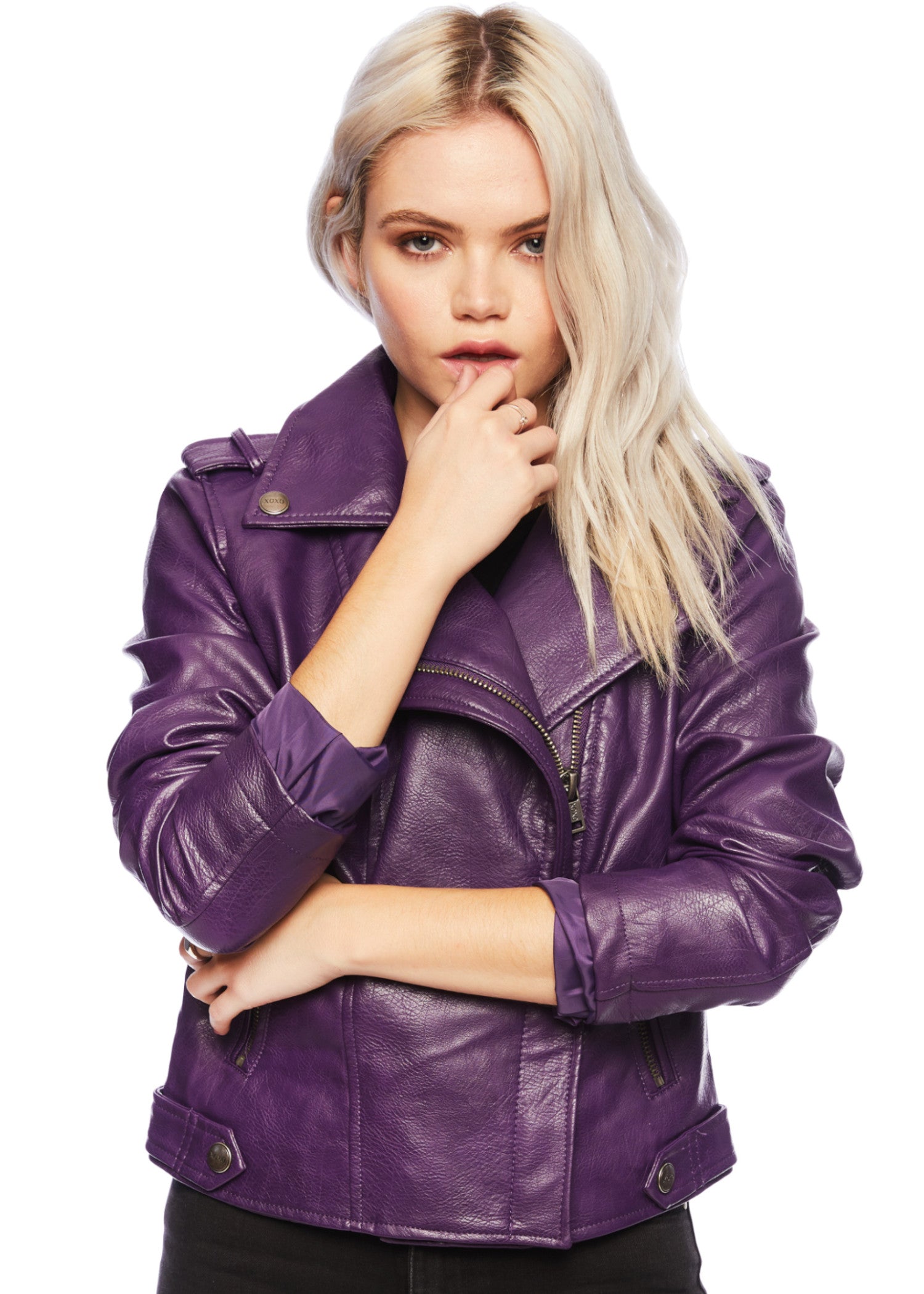 Shop Purple Faux Leather Moto Biker Jacket