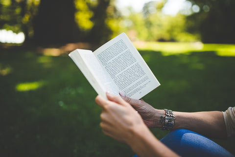 Reading a book outside