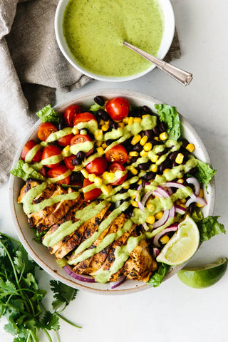 Southwest chicken salad with creamy avocado dressing recipe