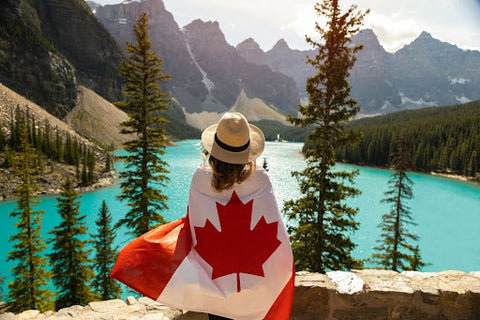 Girl with Canadian flag at Banff