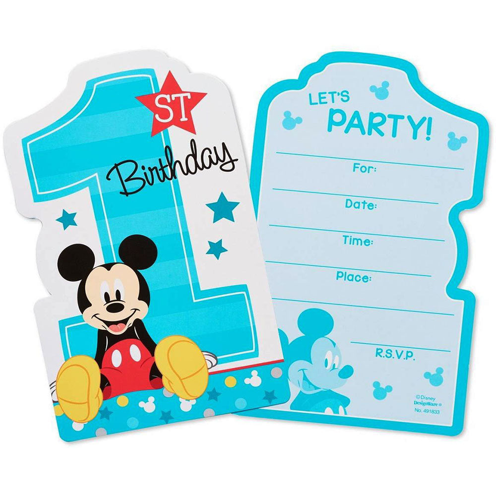 Mickey Mouse Party Supplies 1st Birthday Invitation Cards