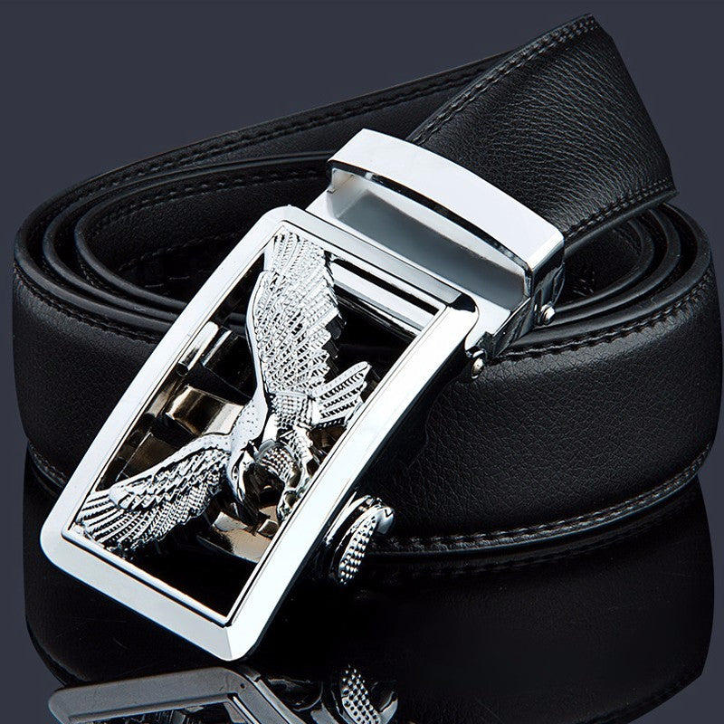 Black Leather Belt with Silver Eagle Buckle - The Gentleman Shoppe