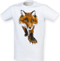 white men t-shirt with orange fox walking