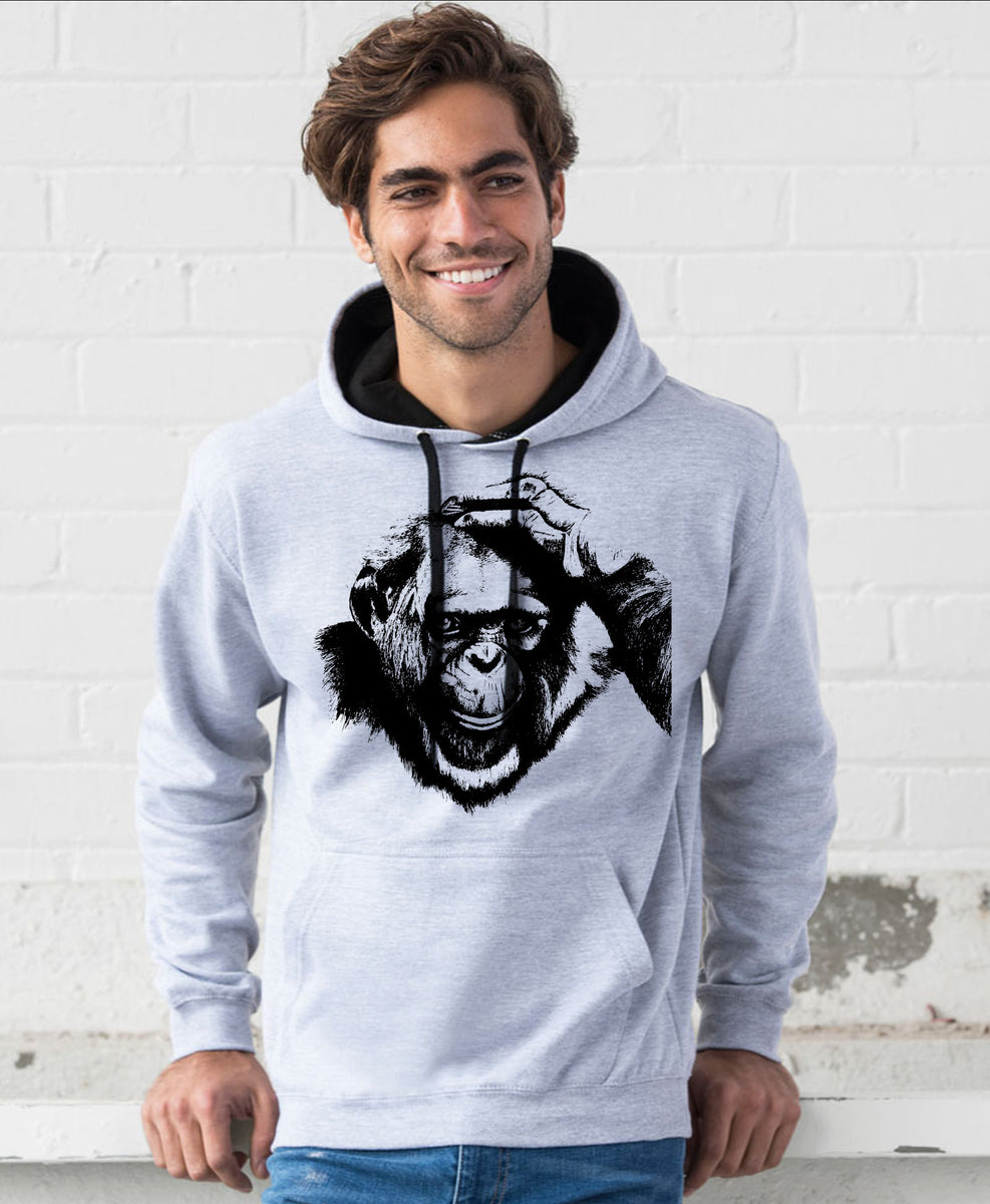 Thinking Chimp hoodie, by Gill Pollitt – ARTsy clothing