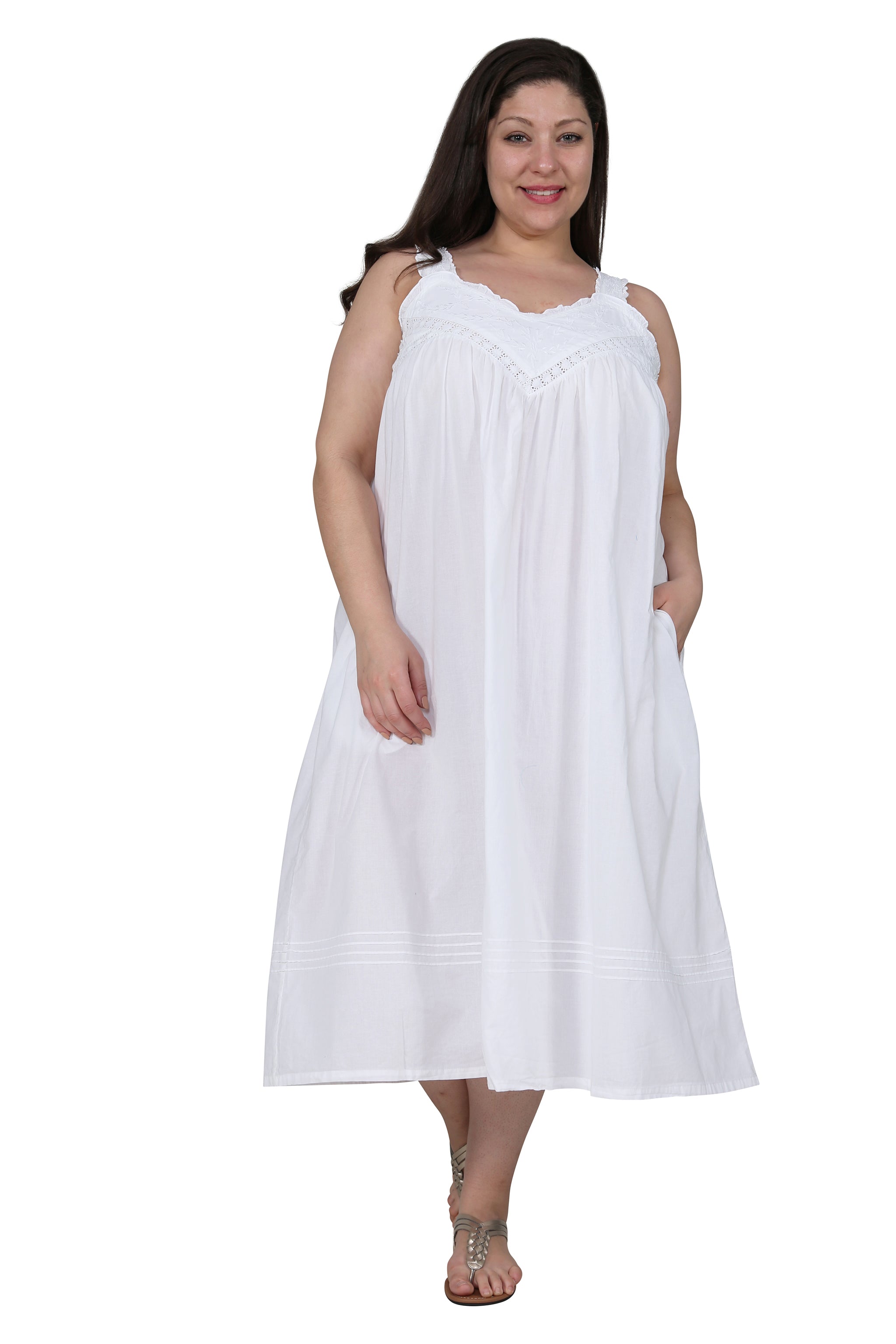 La Cera Plus Size Embroidered Sleeveless Pinafore Gown – La Cera™