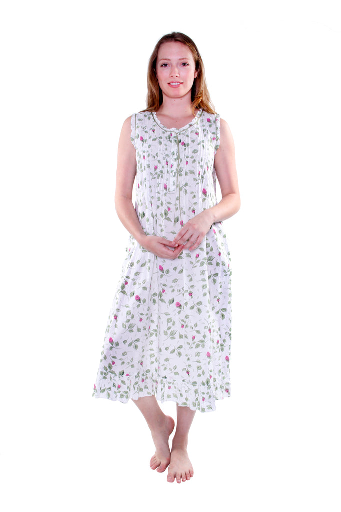 Plus Size La Cera Sleepwear (Sizes 1X-4X) - Sleeveless Cotton Nightgown -  Rose Vines