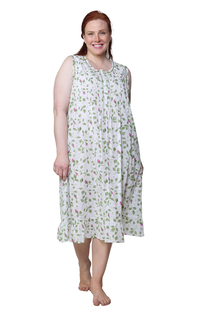 Border Print Sleeveless 100% Cotton Floral Plus Size PJs – La Cera™
