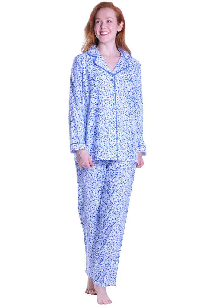 La Cera Plus Size Cat Print Flannel Pajama Set