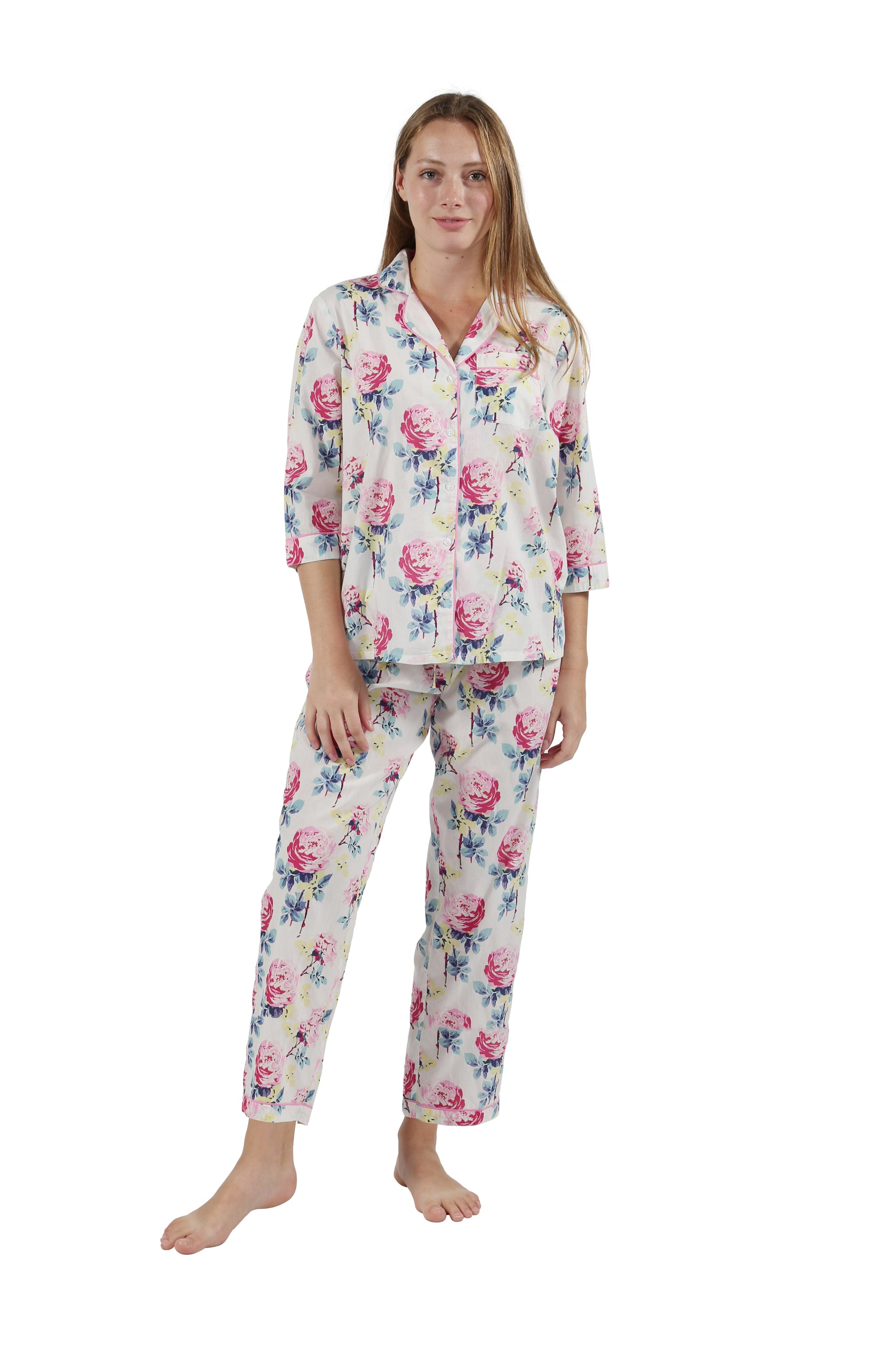 100% Cotton Long Sleeve Floral Pajama Set – La Cera™