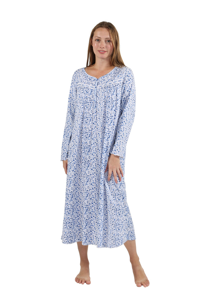 Floral Button Up Night Knit Gown - La Cera