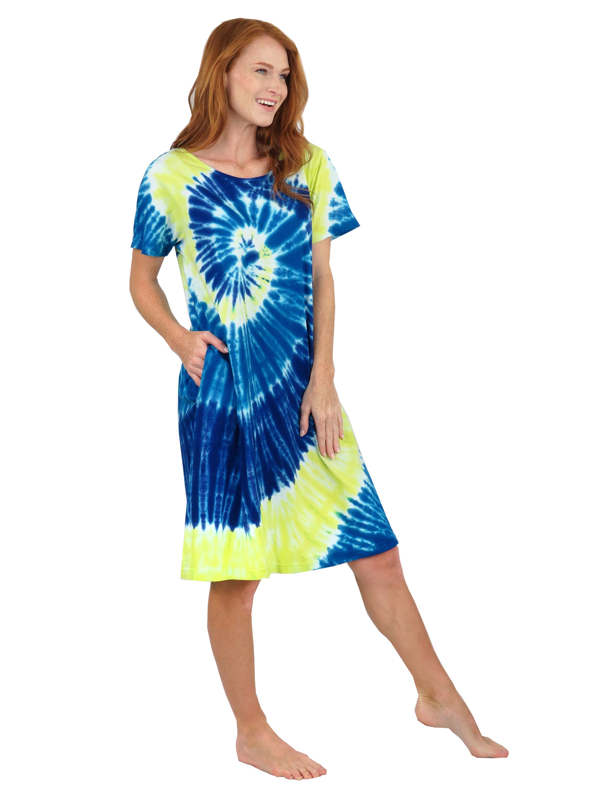 La Cera Cotton Knit Short Sleeve Tie-Dye Dress – La Cera™