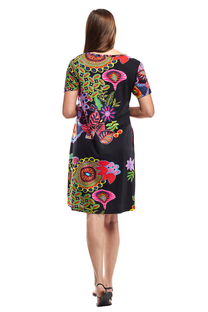 La Cera Novelty Floral Print Short Sleeve Dress - La Cera