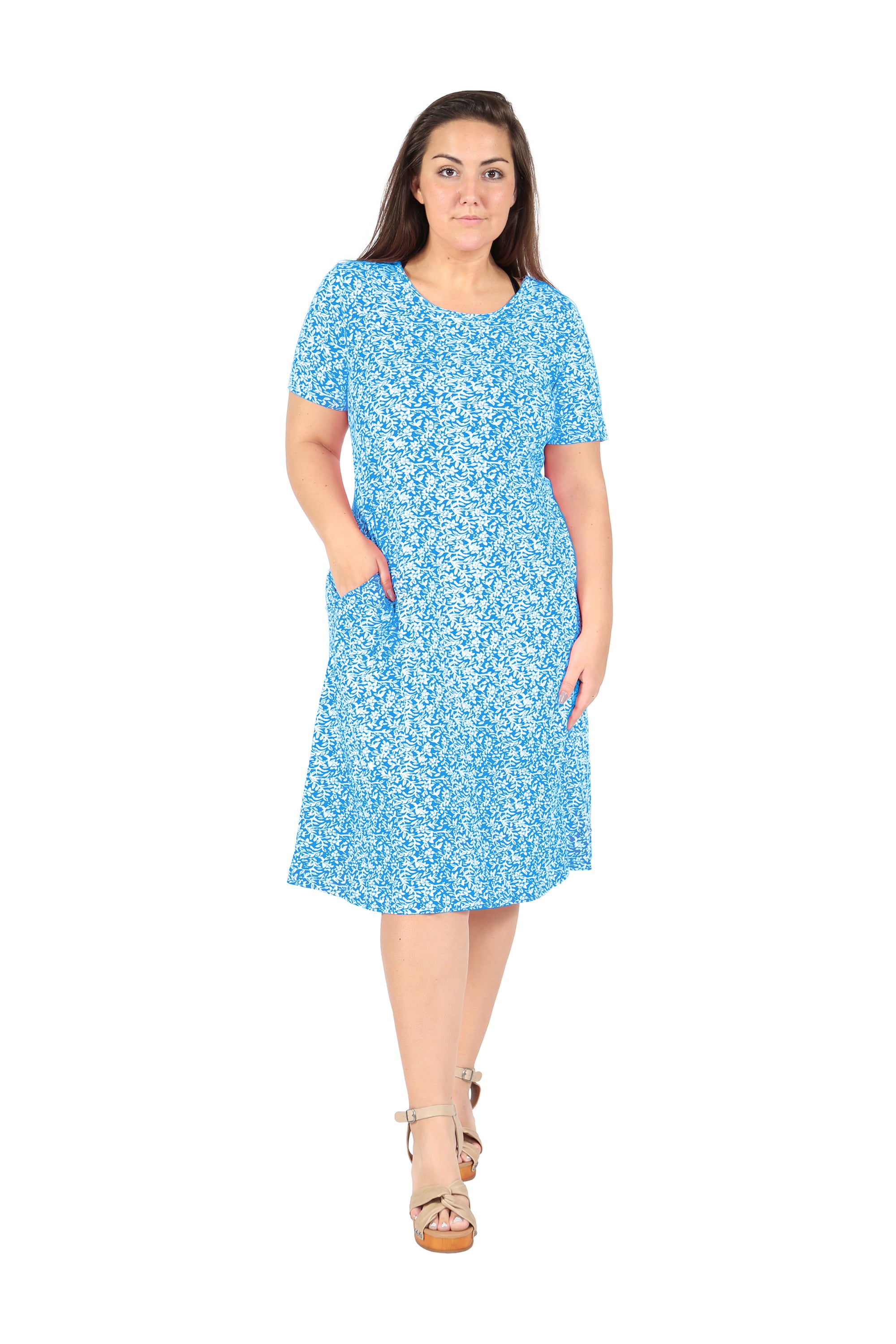 Short Sleeve Cotton Knit Floral A-Line Dress – La Cera™