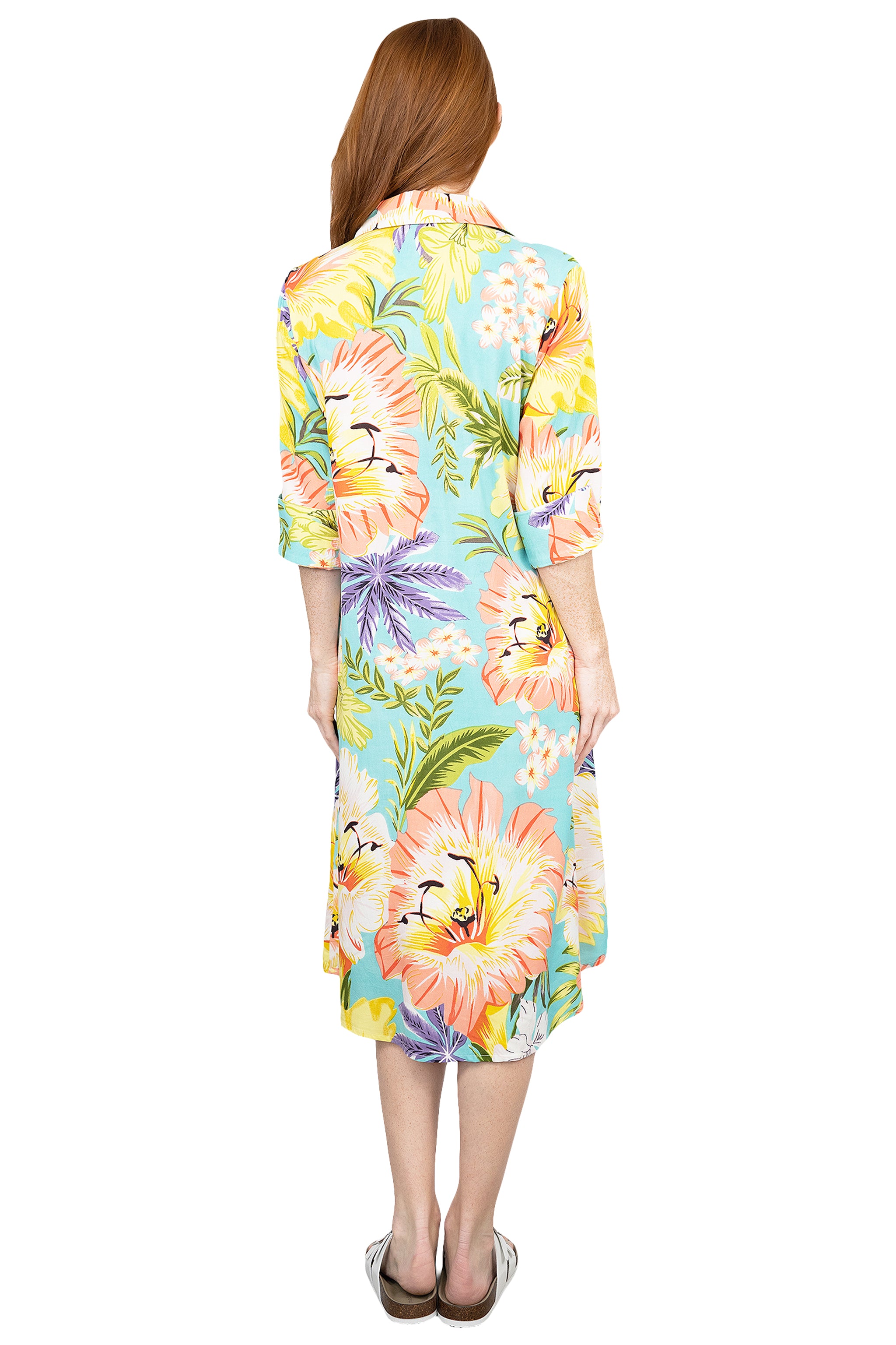 La Cera Tropical Floral Printed Button-Down Shirt Dress – La Cera™