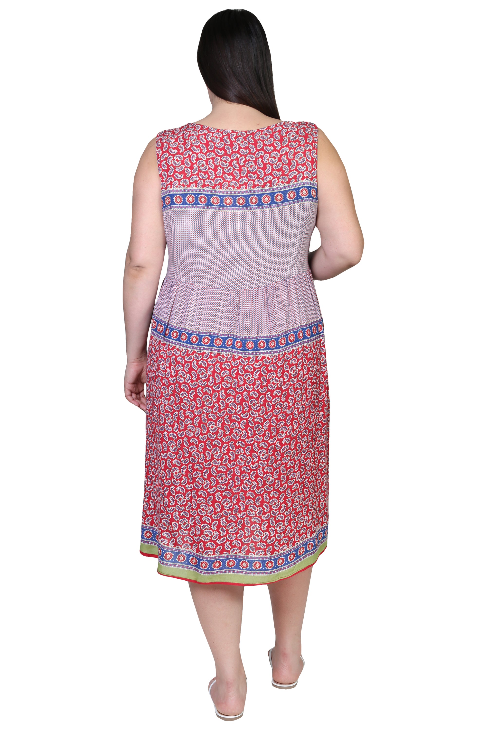 Plus Size V-Neckline Empire Waist Border Print Dress – La Cera™