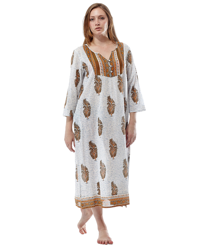 La Cera Long Sleeve Printed Caftan - La Cera