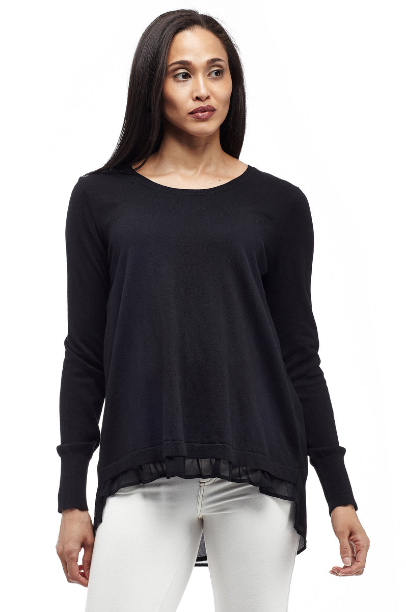 La Cera Rounded Neck Sweater Top with Georgette Back – La Cera™