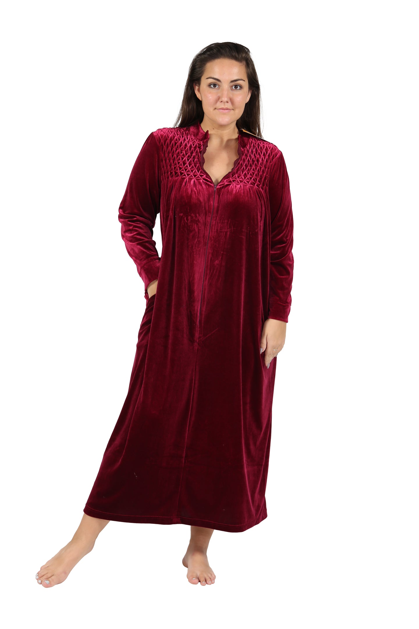 Plus Size Smocked Velour Zip Front Robe – La Cera™