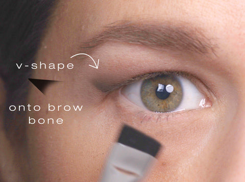 Demonstration of what a v shape looks like using the Corner Brush eye stamper when applied to the brow bone