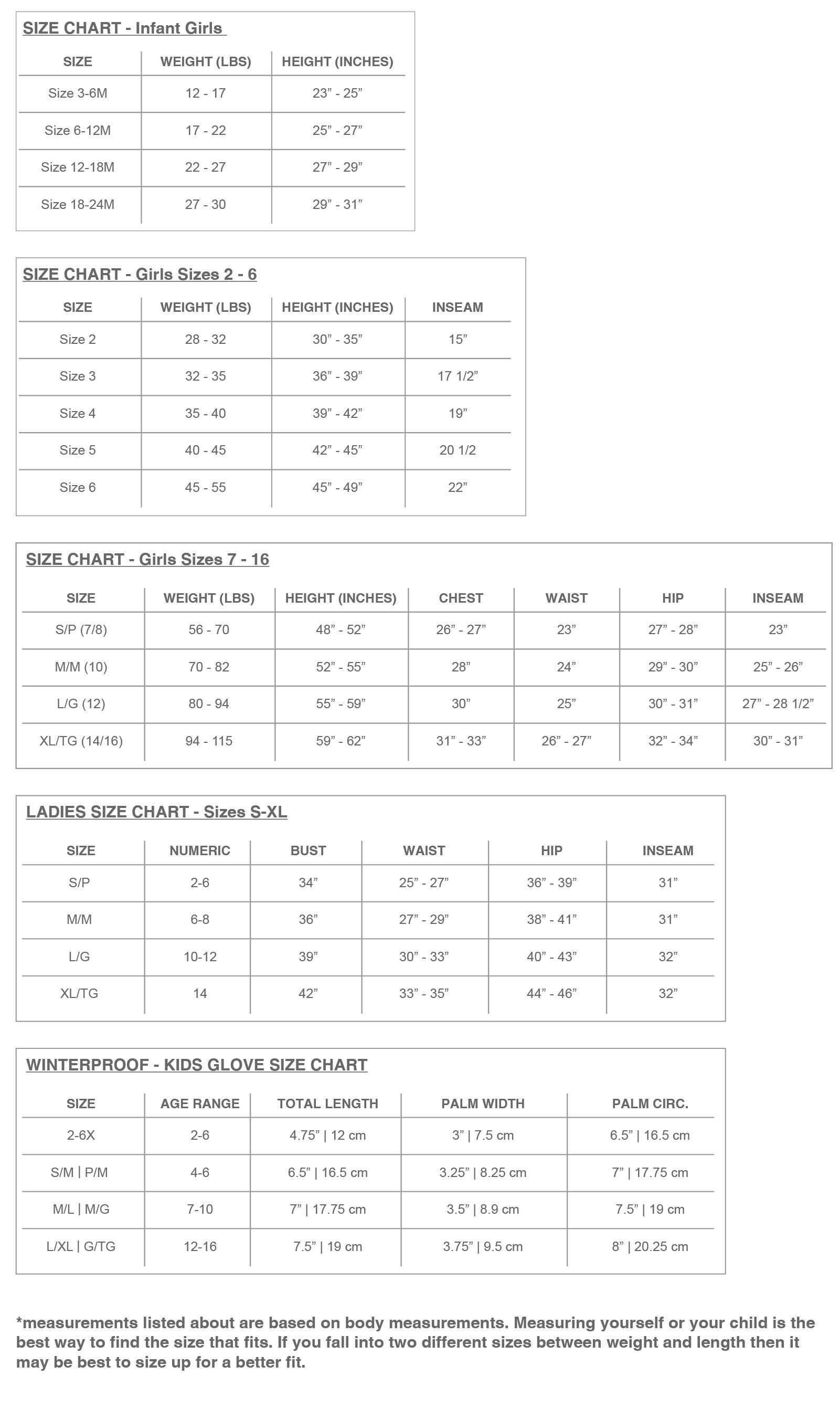 SIZE CHART – Jill Yoga Intl