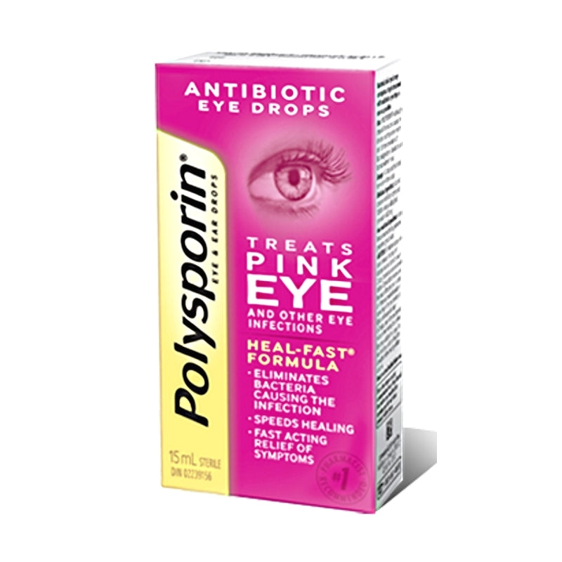 Polysporin Antibiotic Eye Drops Treats Pink Eye Heal-Fast Formula 15ml