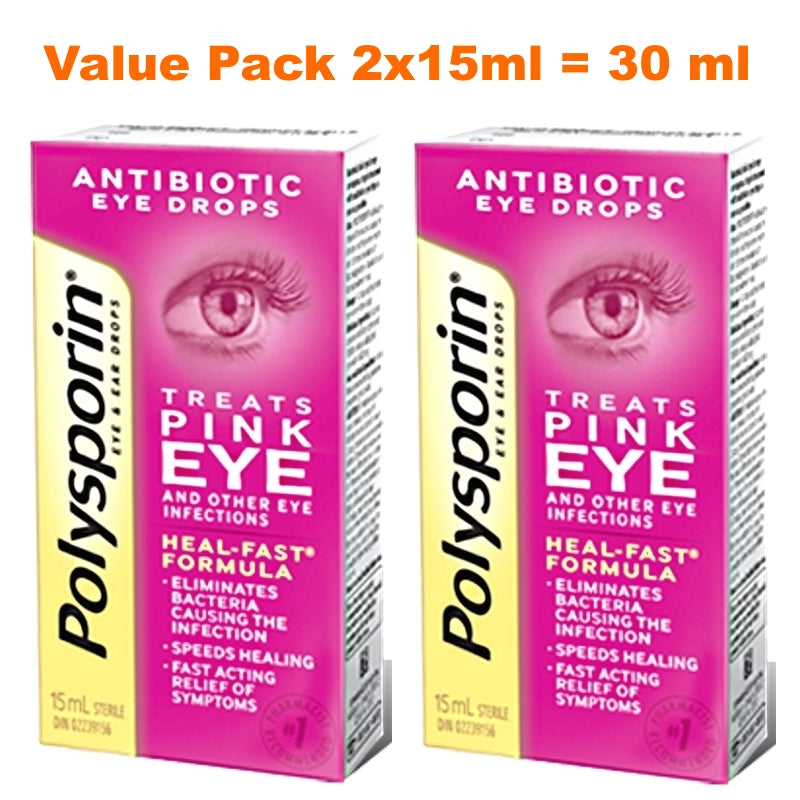 Polysporin Antibiotic Eye Drops Treats Pink Eye Heal-Fast Formula 2x15