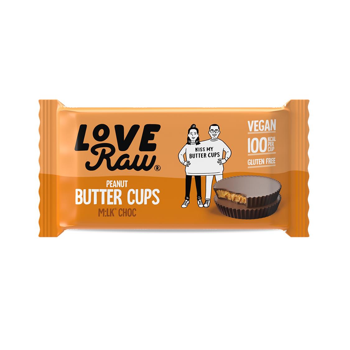 Image of Love Raw - 2 M:lk Choc Peanut Butter Cups VEGAN g A KISS MY 2 Ioog% BUTTER CUPS i L Tt e 