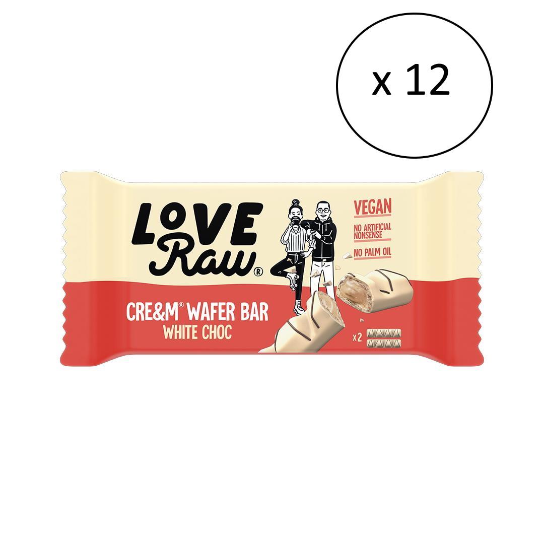 Image of 10% OFF! Love Raw - White Choc Cre&m Filled Chocolate Wafer Bars (Pack of 12) CREM WAFER BAR of% LAY . o VATATA 